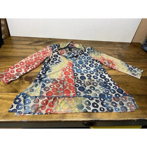 Ali Miles Embroidered Tunic Top Small Rainbow Wearable Art Boho